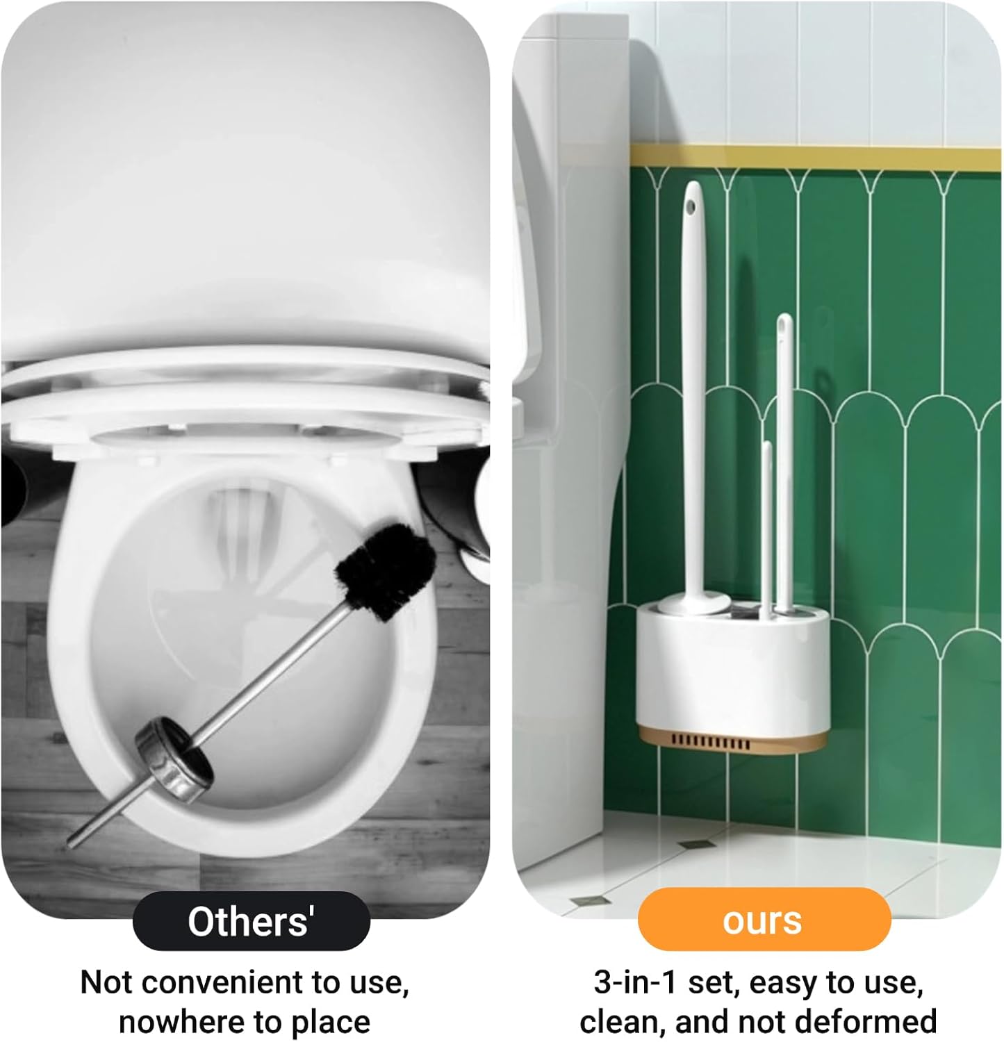 3 in 1 Toilet Brush and Holder Set
