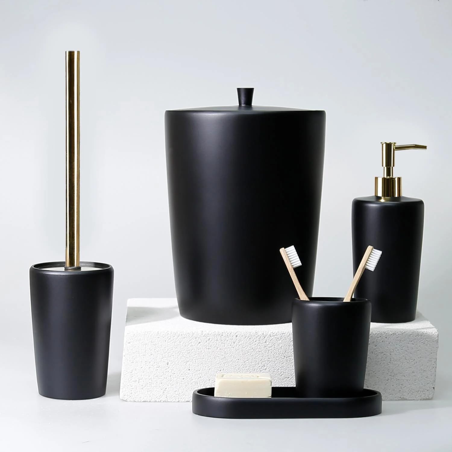 Conical Toilet Brush with Holder - Black