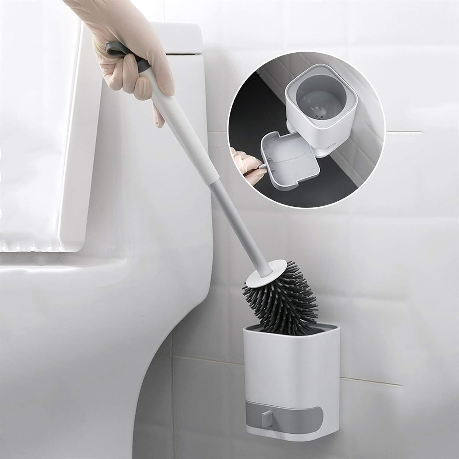 Toilet Brush Holder with Drain Drawer and TPR Brush Head