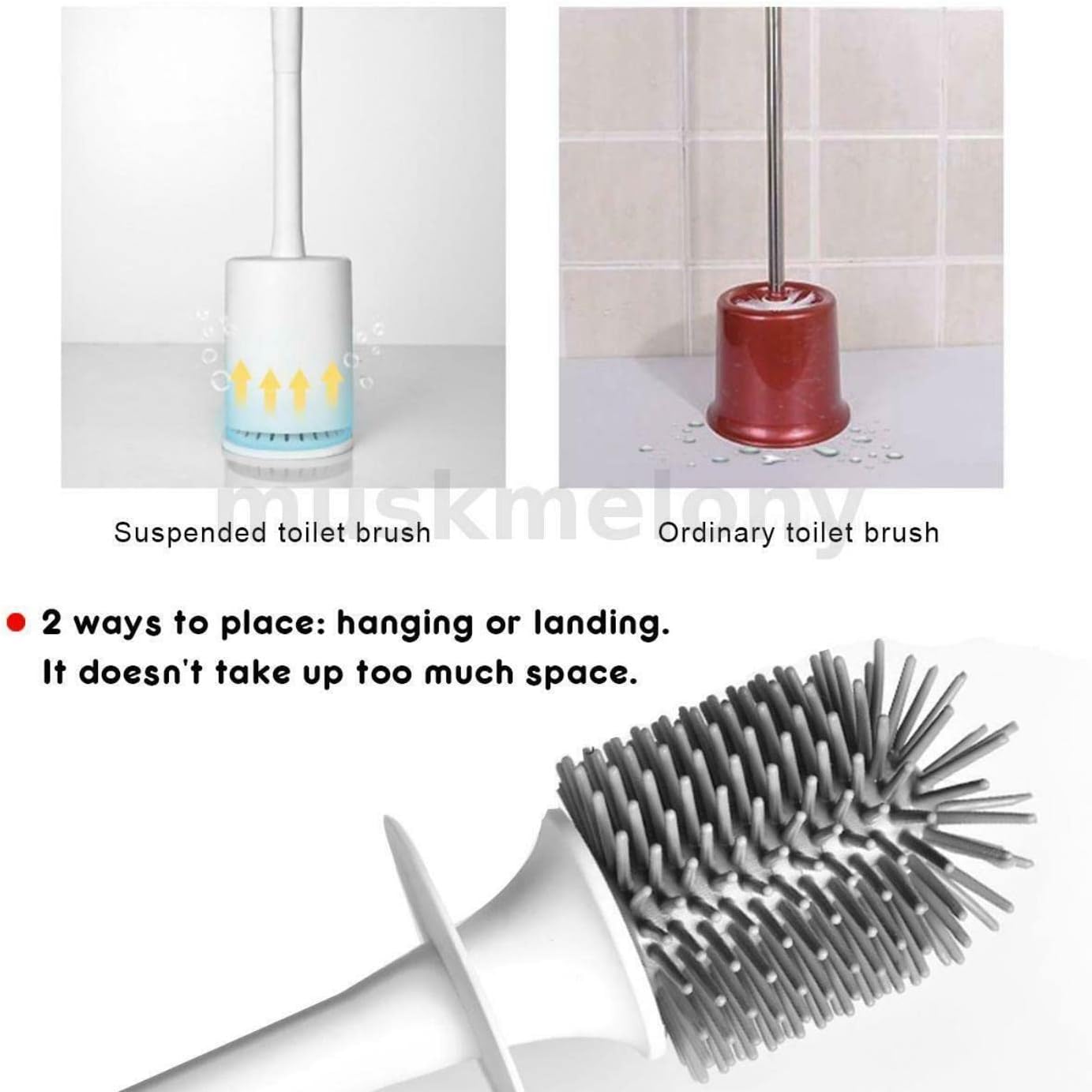 Silicone Toilet Brush with Wall Holder and Bristles