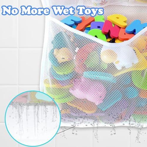 Extra Large Bath Toy Holder with 5 Suction Cups and Hooks