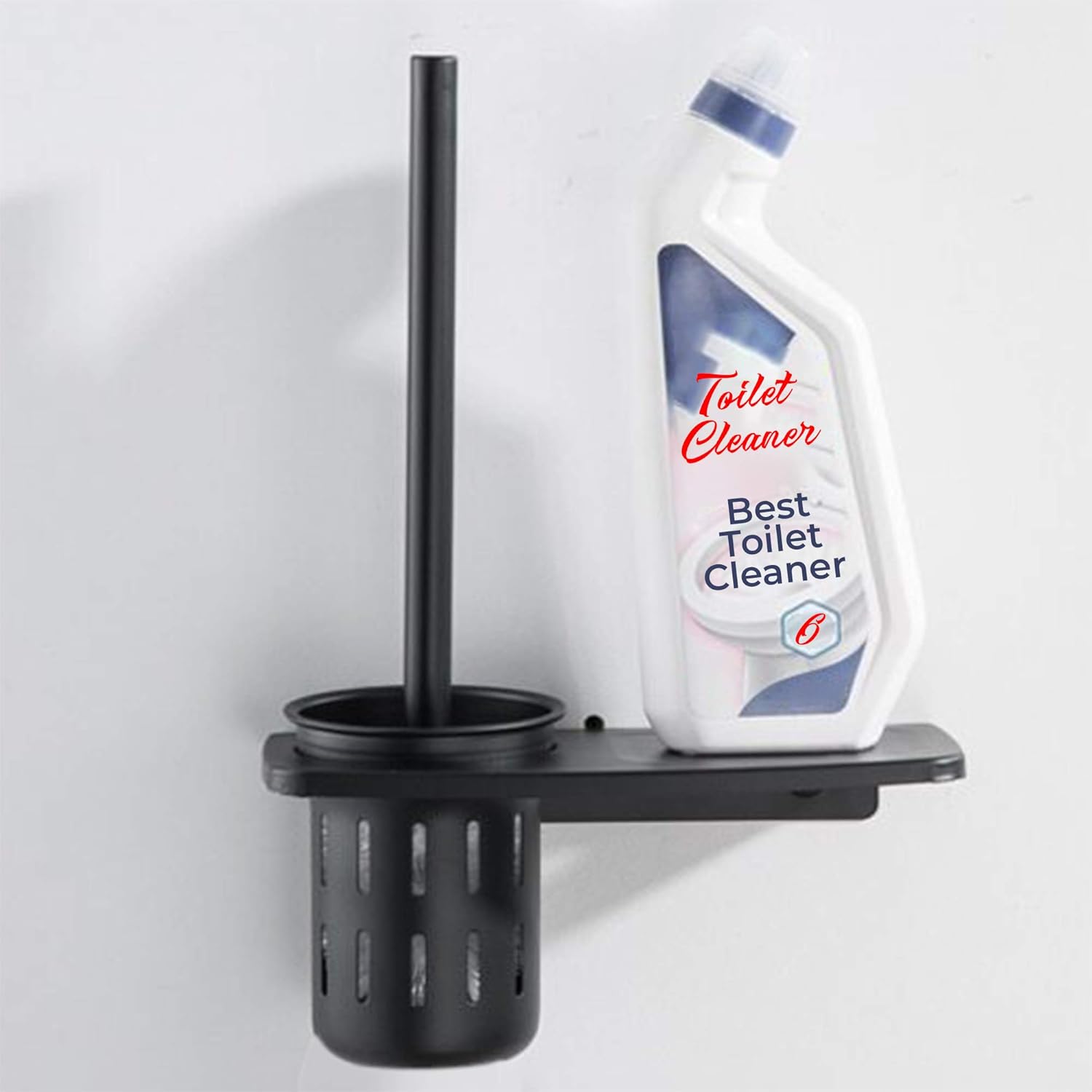 Plantex 2in1 Toilet Brush Holder with Shelf - Black Wall Mount 1