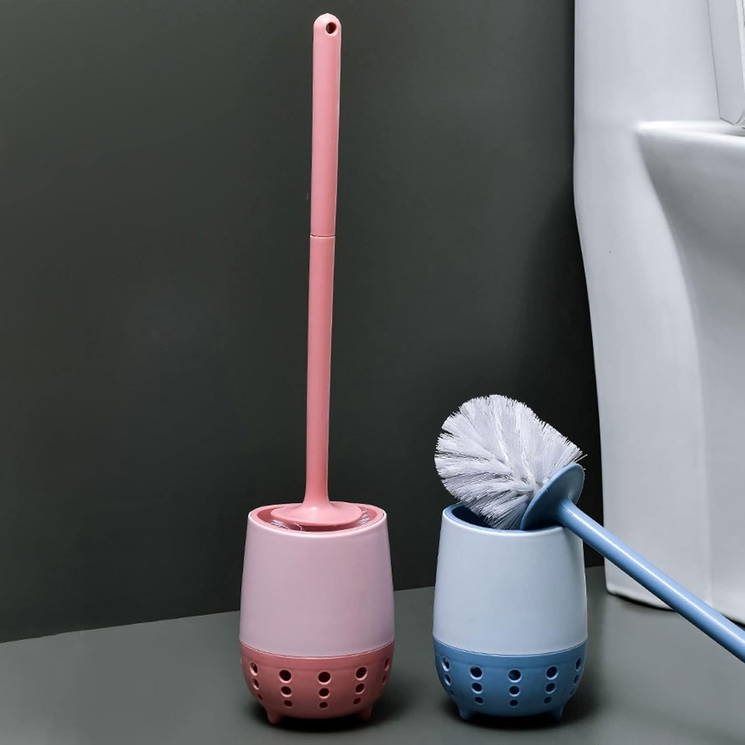 Toilet Brush and Holder Set with Strong Bristles and Durable Handle