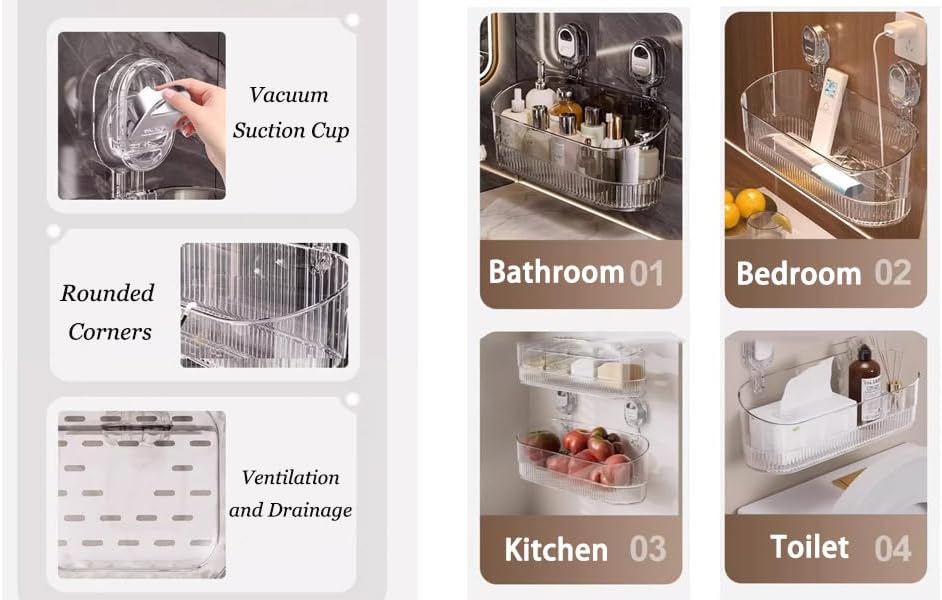 Firmstaunch Suction Cup Storage Rack for Bathroom and Kitchen