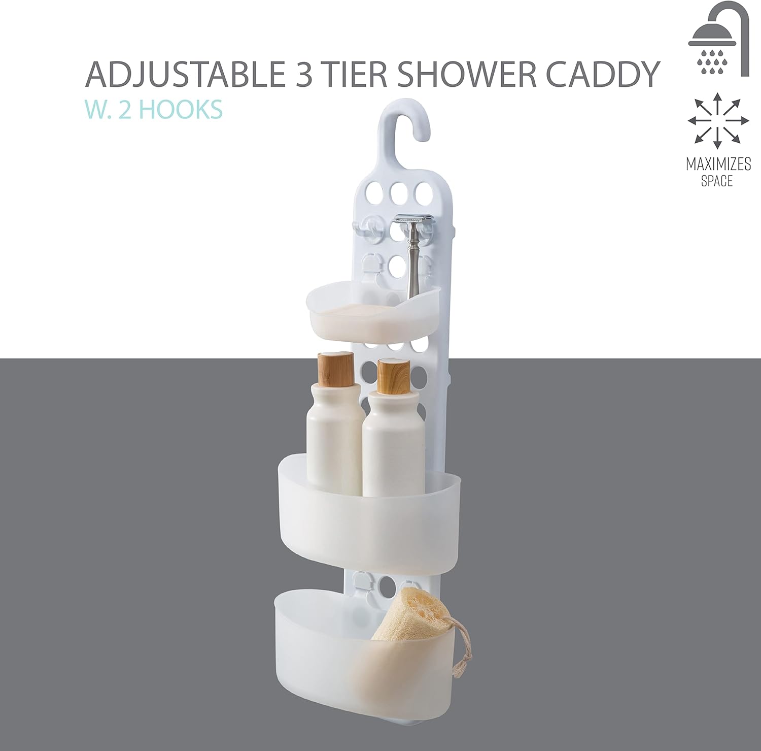 Bath Bliss 3 Tier Adjustable Shelves Shower Caddies in White