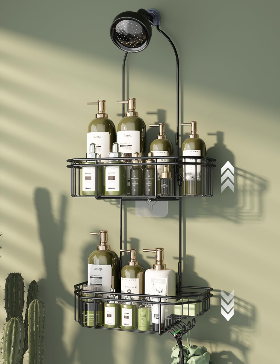 WXCGX Adjustable Hanging Shower Caddy with Hooks - Black