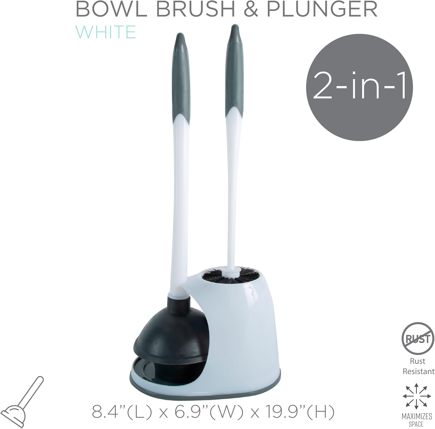 Bath Bliss 2-in-1 Bowl Plunger Set Compact Space-Saving Bathroom Tool