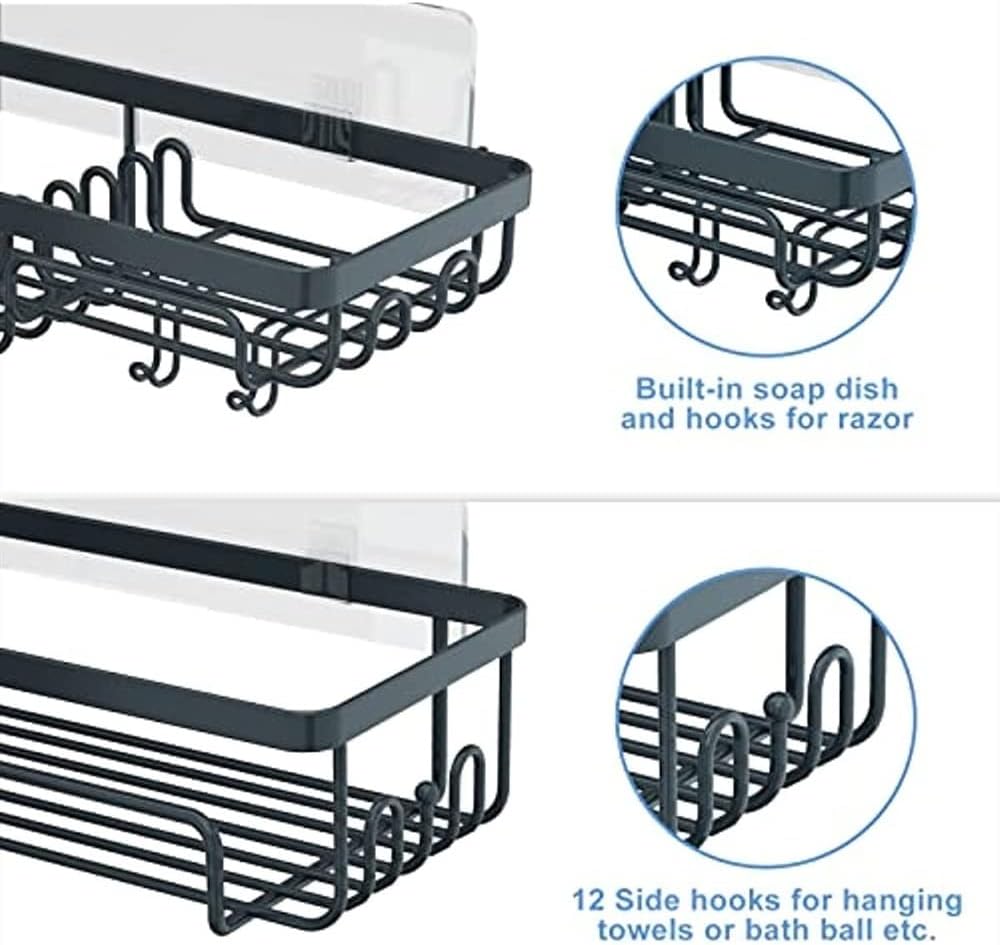 2pcs Shower Shelf Racks Black Set Bathroom Organizer
