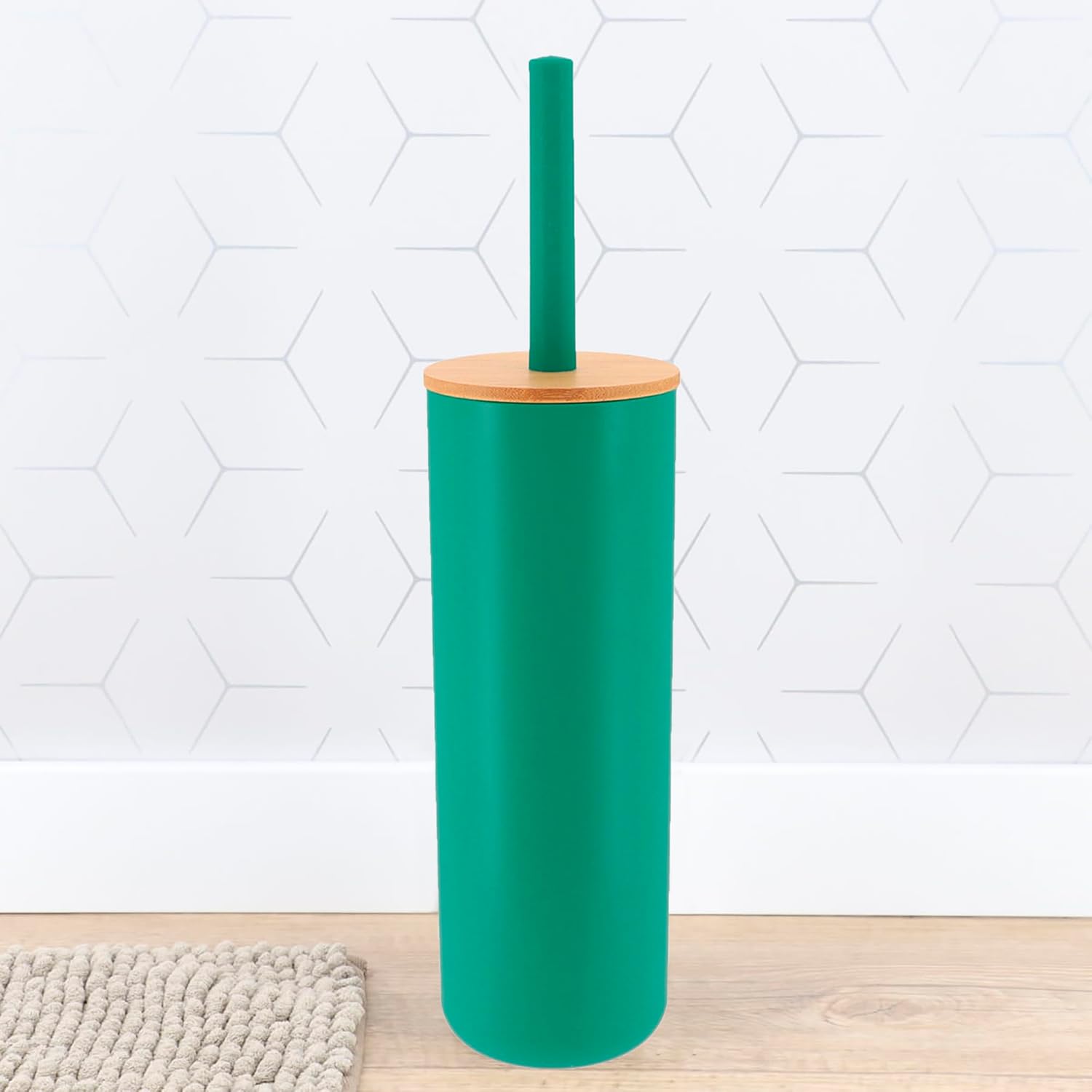 Green Toilet Brush with Bamboo Holder - Eco-Friendly Bathroom Accessory