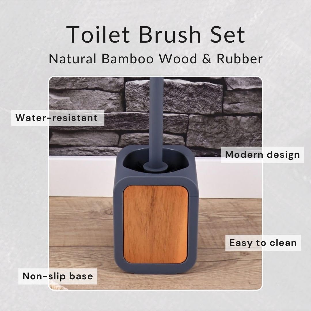 EVIDECO Toilet Brush with Holder Gray Rubber and Acacia