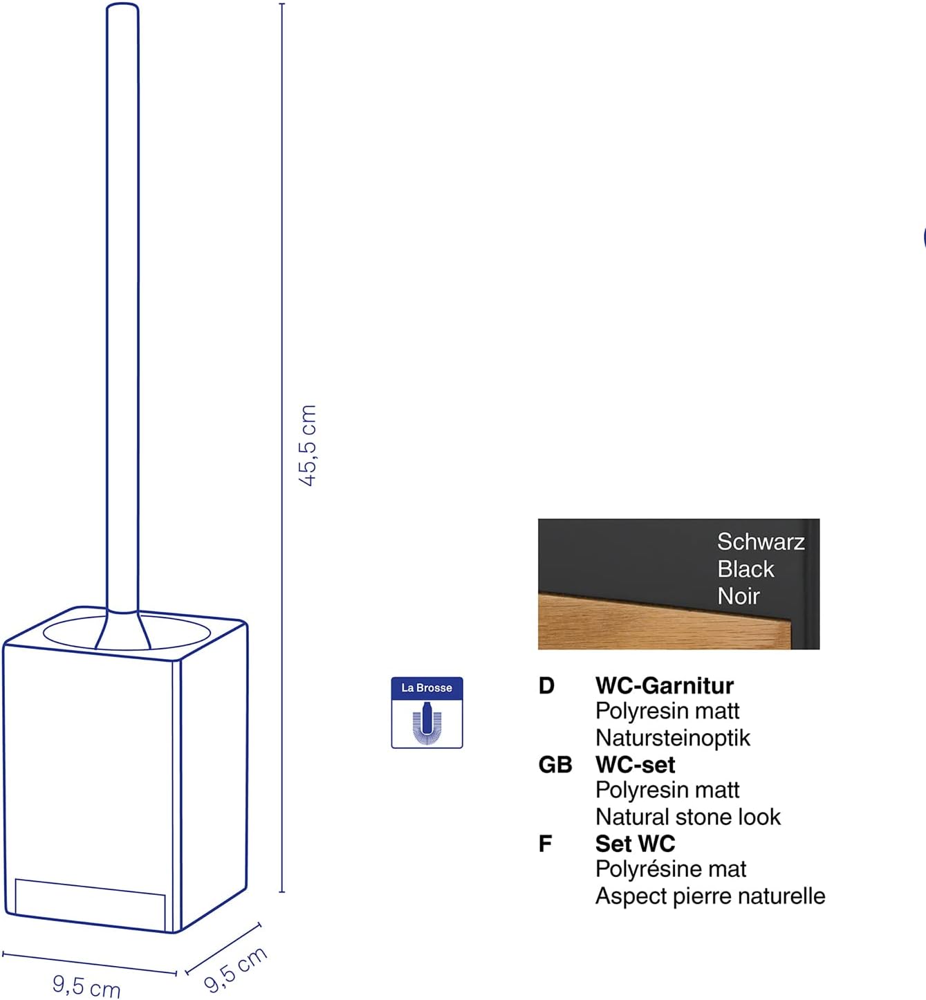 Kela Toilet Brush with Handle Black Cube 23690