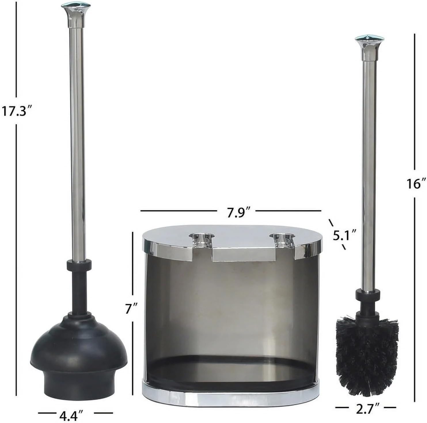 Brushed Nickel Toilet Brush and Plunger Set
