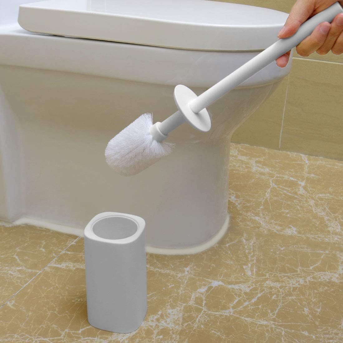 Plastic Toilet Brush with Holder - Space Saving Deep Cleaning Durable Grey