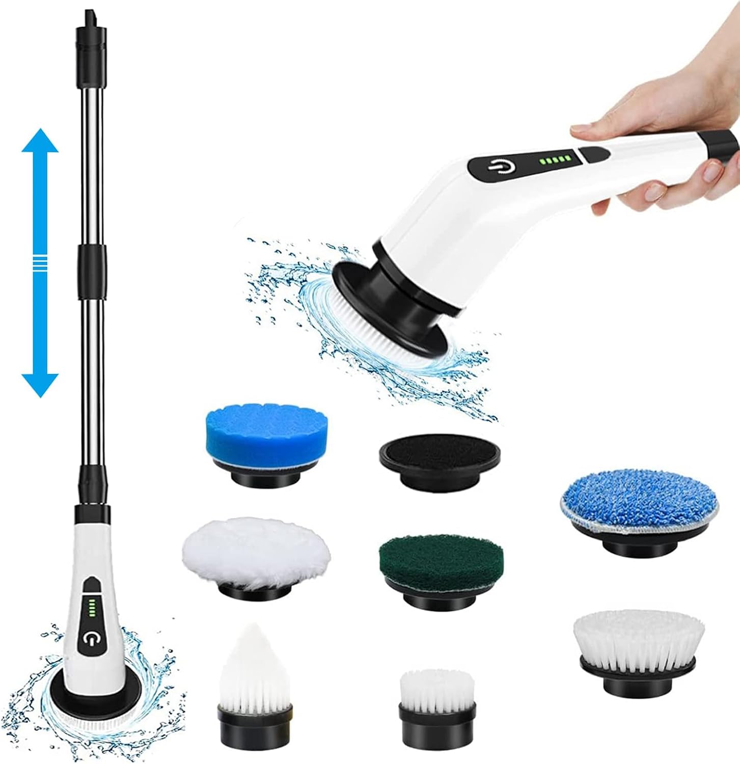 Cordless Telescopic Electric Toilet Brush with 8 Replaceable Heads