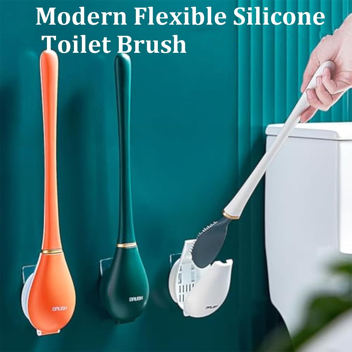 EZGHAR Modern Flexible Silicone Toilet Brush Set