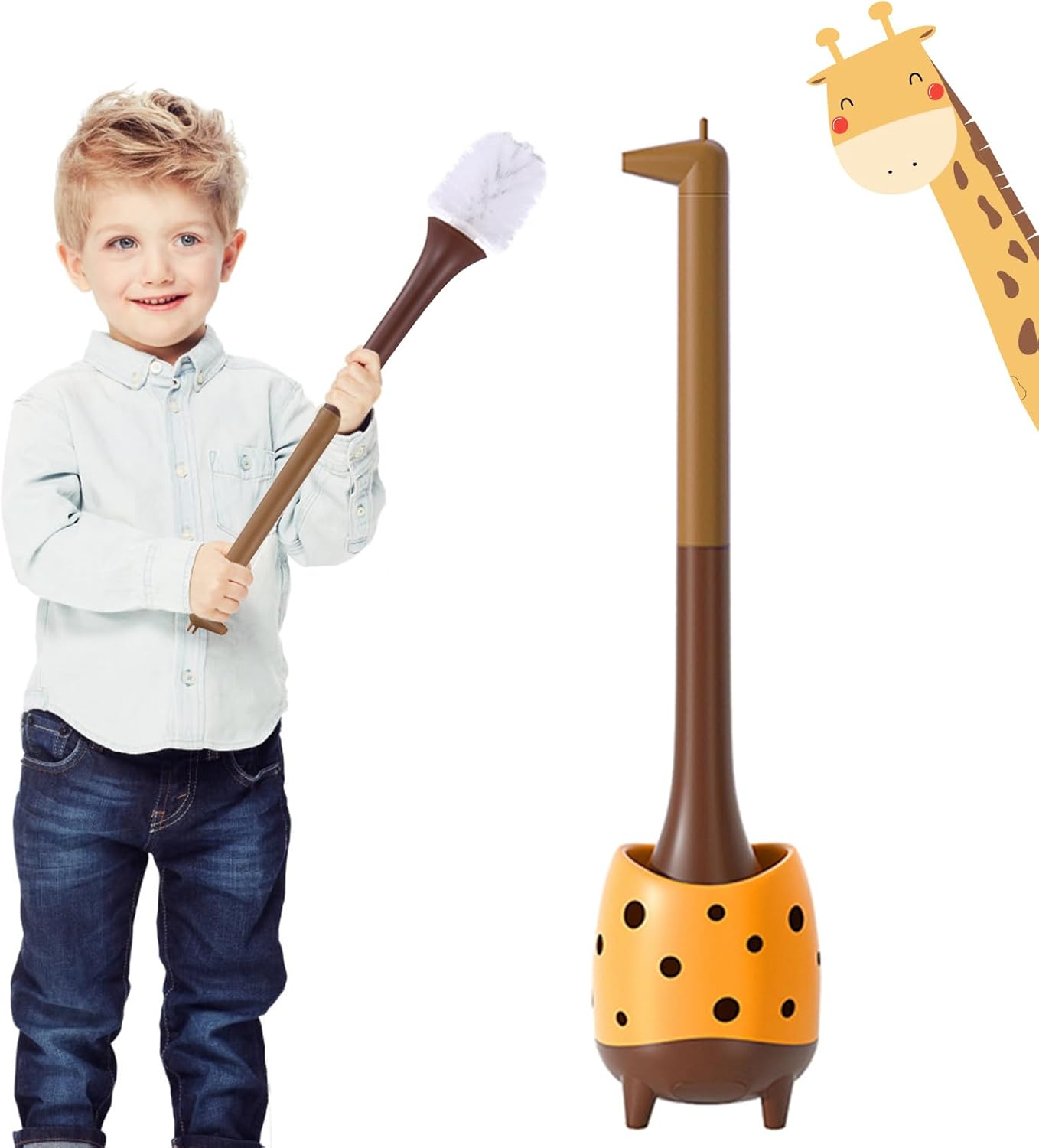 XXFLOWER Giraffe Toilet Brush Compact Cute Design
