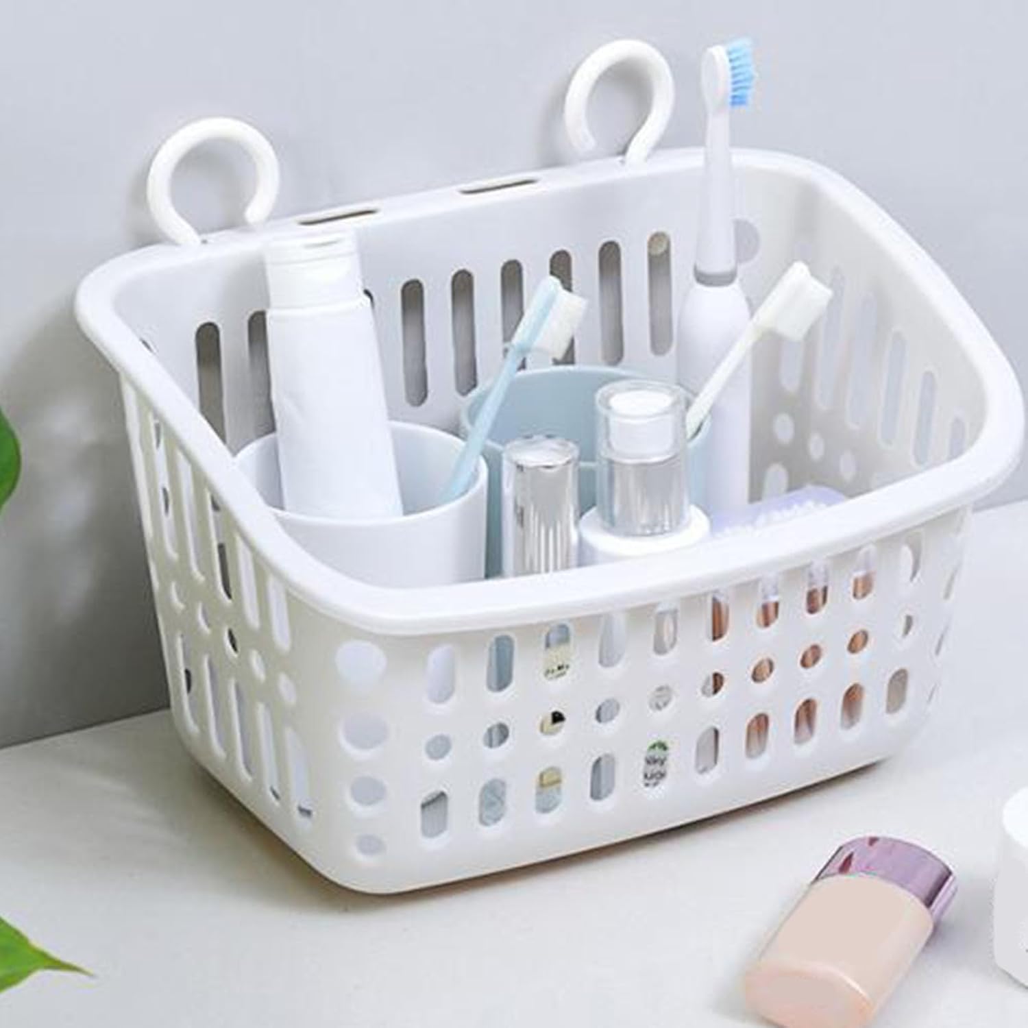 Plastic Hanging Shower Caddy with Draining Holes White 1