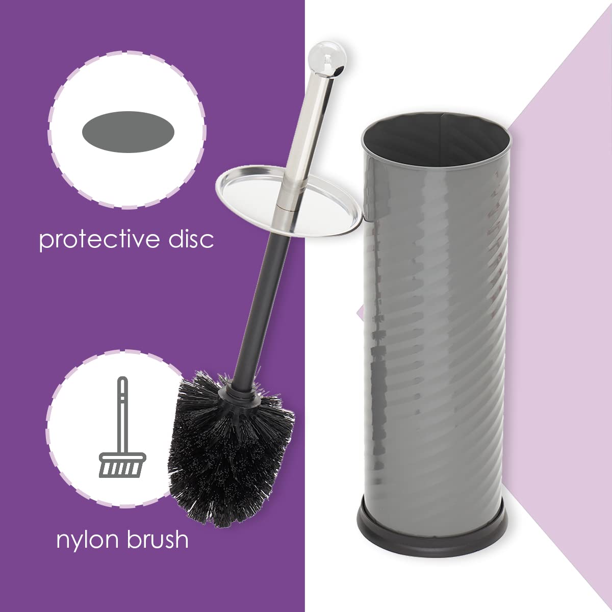 Home Basics Toilet Brush with Swirl Canister Grey 1