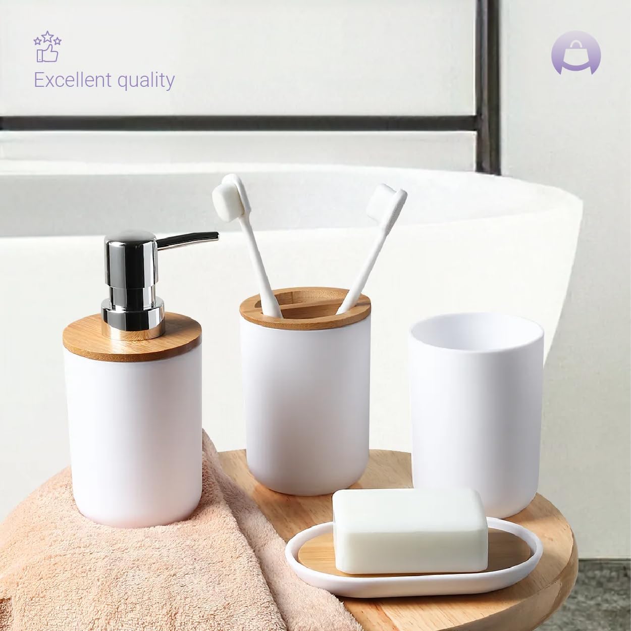 Ofelia Fields Bamboo Bathroom Accessories Set 4 Pieces 1