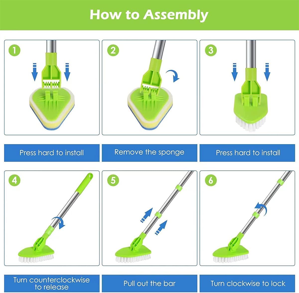 Adjustable 3 in 1 Toilet Scrub Brush with Long Handle