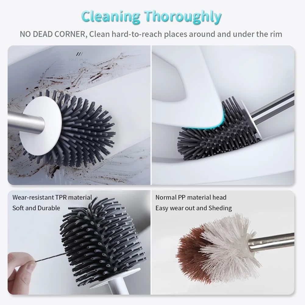 Efficient Toilet Brush and Holder Set with Tweezers