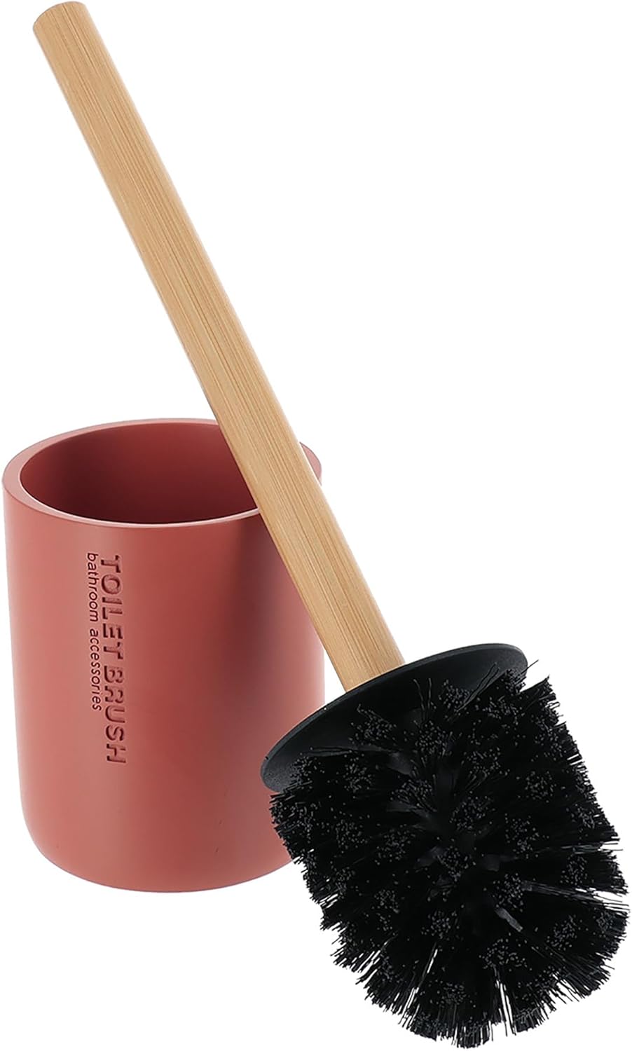 Compact Terracotta Toilet Brush Set with Bamboo Handle 1