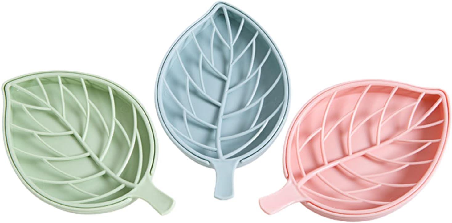 Leaf Shape Soap Dish Double Layer Plastic Holder for Shower and Kitchen