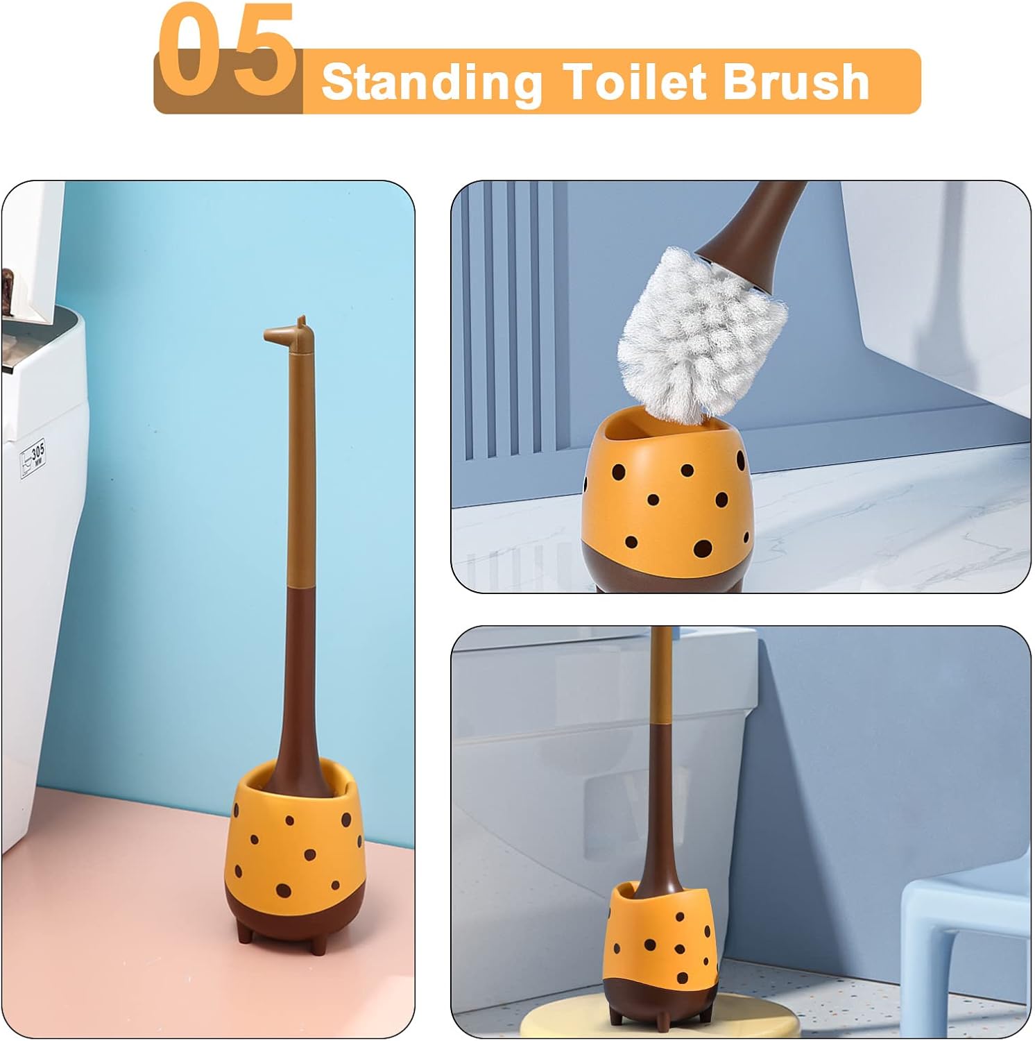 XXFLOWER Giraffe Toilet Brush Compact Cute Design