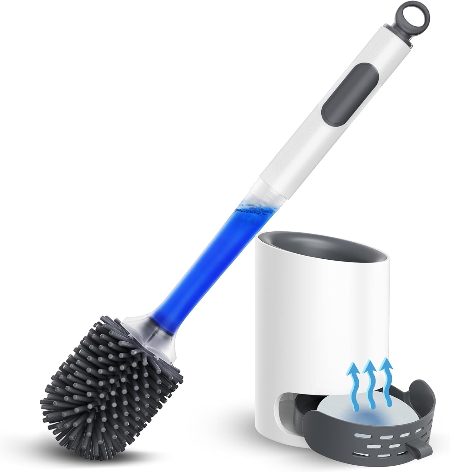 Hamitor Toilet Brush Holder Set with Silicone Brush and Refillable Handle