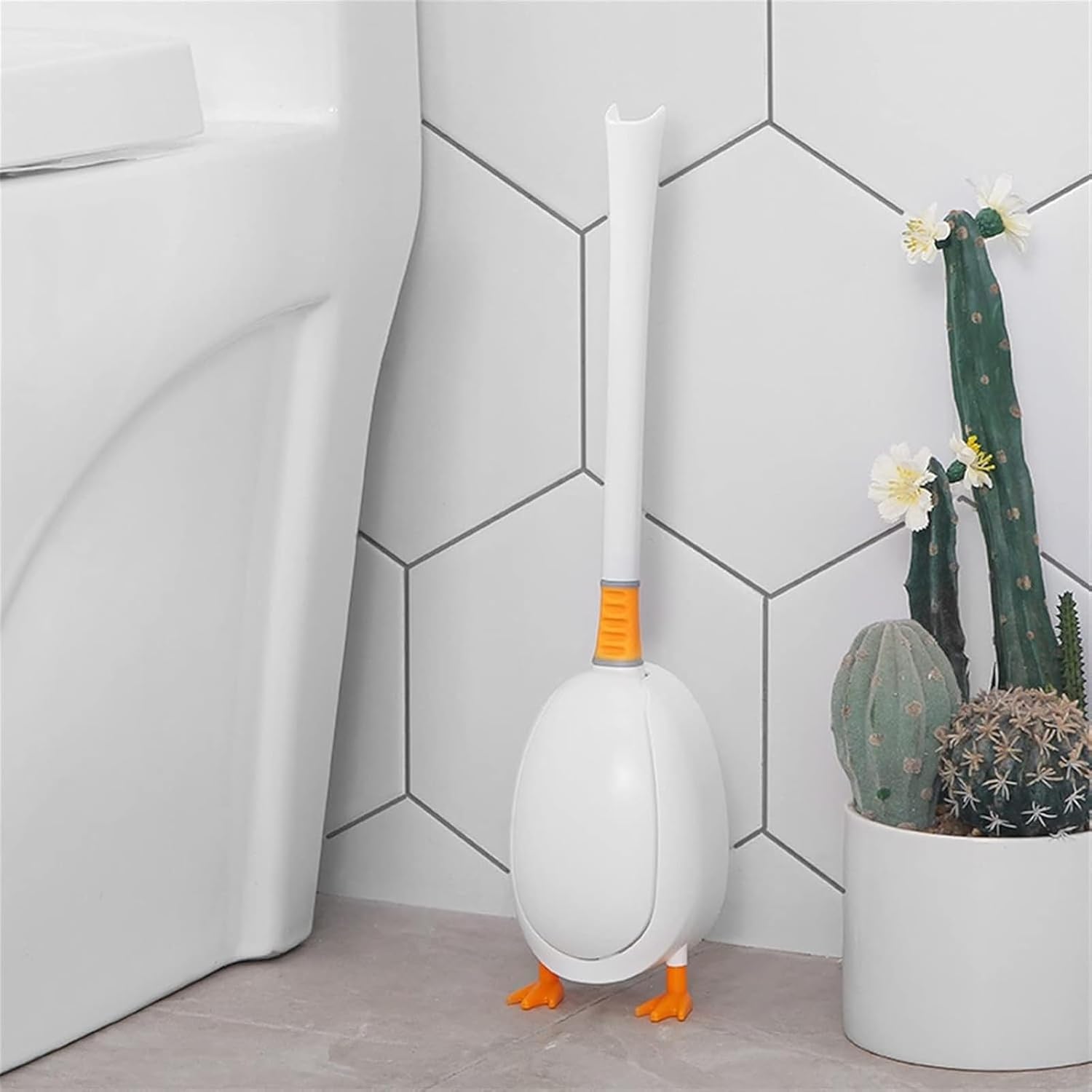 Diving Duck Toilet Brush and Holder Set Pink