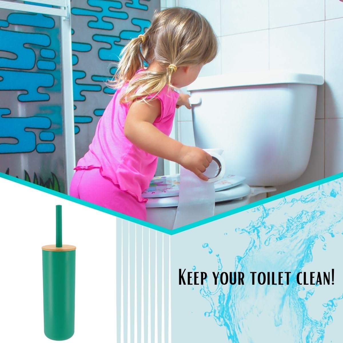 Green Toilet Brush with Bamboo Holder - Eco-Friendly Bathroom Accessory