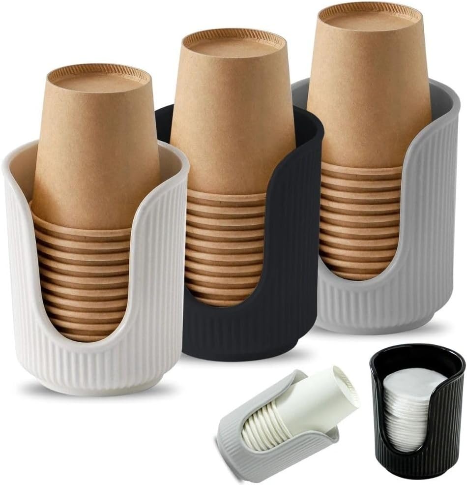 Bathroom Cup Dispenser with Non-Slip Base Black Plastic