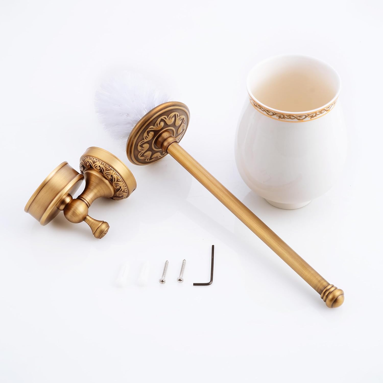 MOGFCT Wall Mounted Toilet Brush Holder Set in Antique Brass