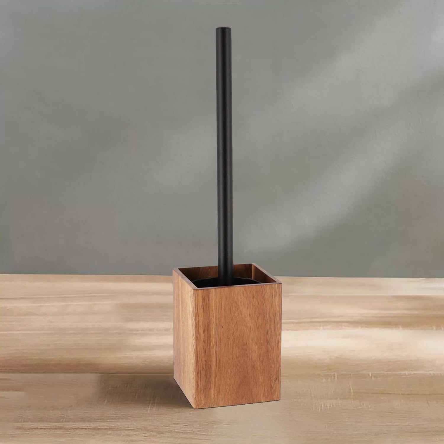 EVIDECO Acacia Toilet Brush Set Brown Square