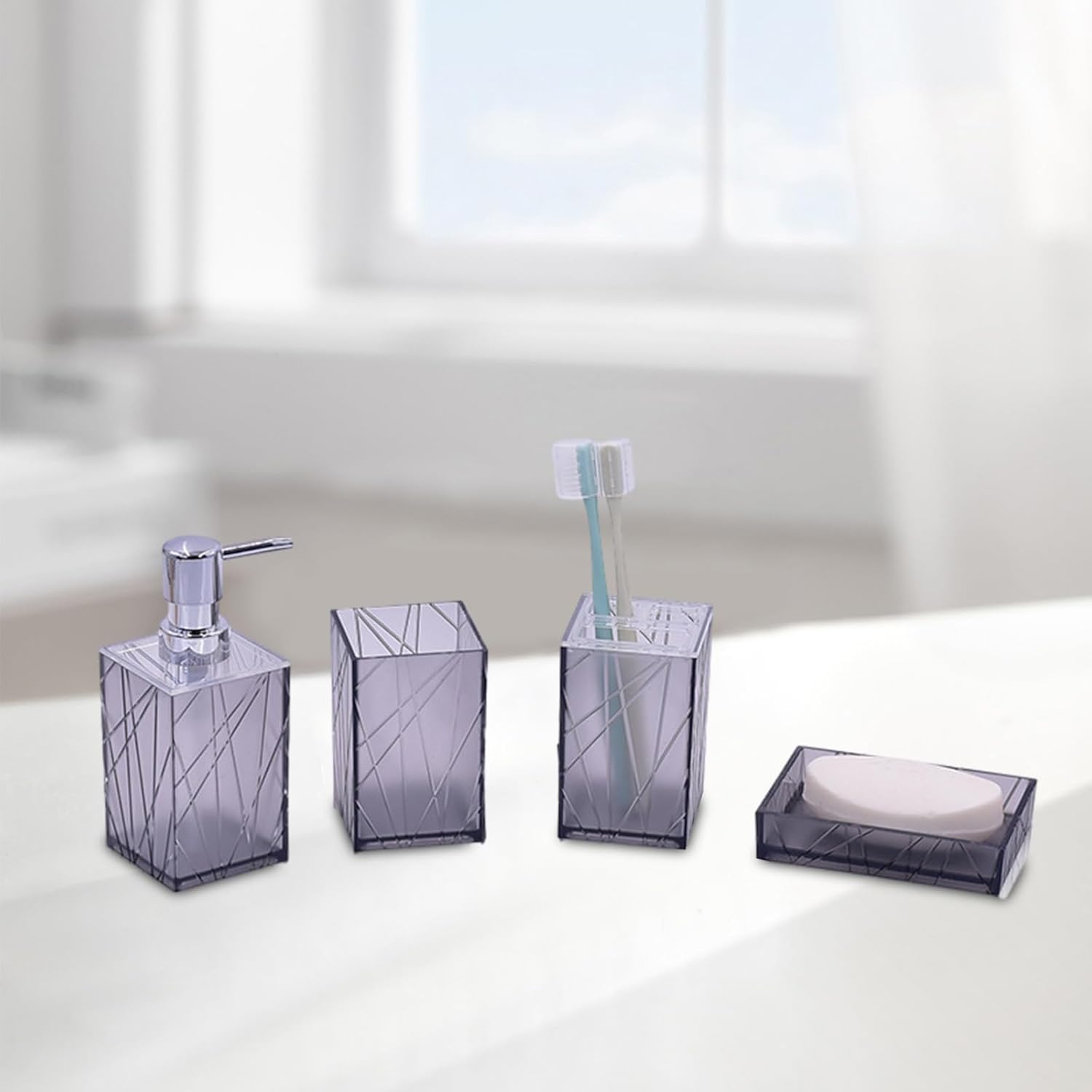 Kakasi 4 Piece Gray Bathroom Accessory Set