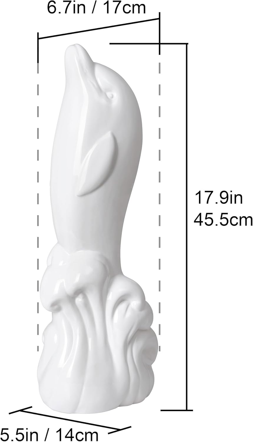 Dolphin Ceramic Toilet Brush Holder with Plastic Brush Set - White