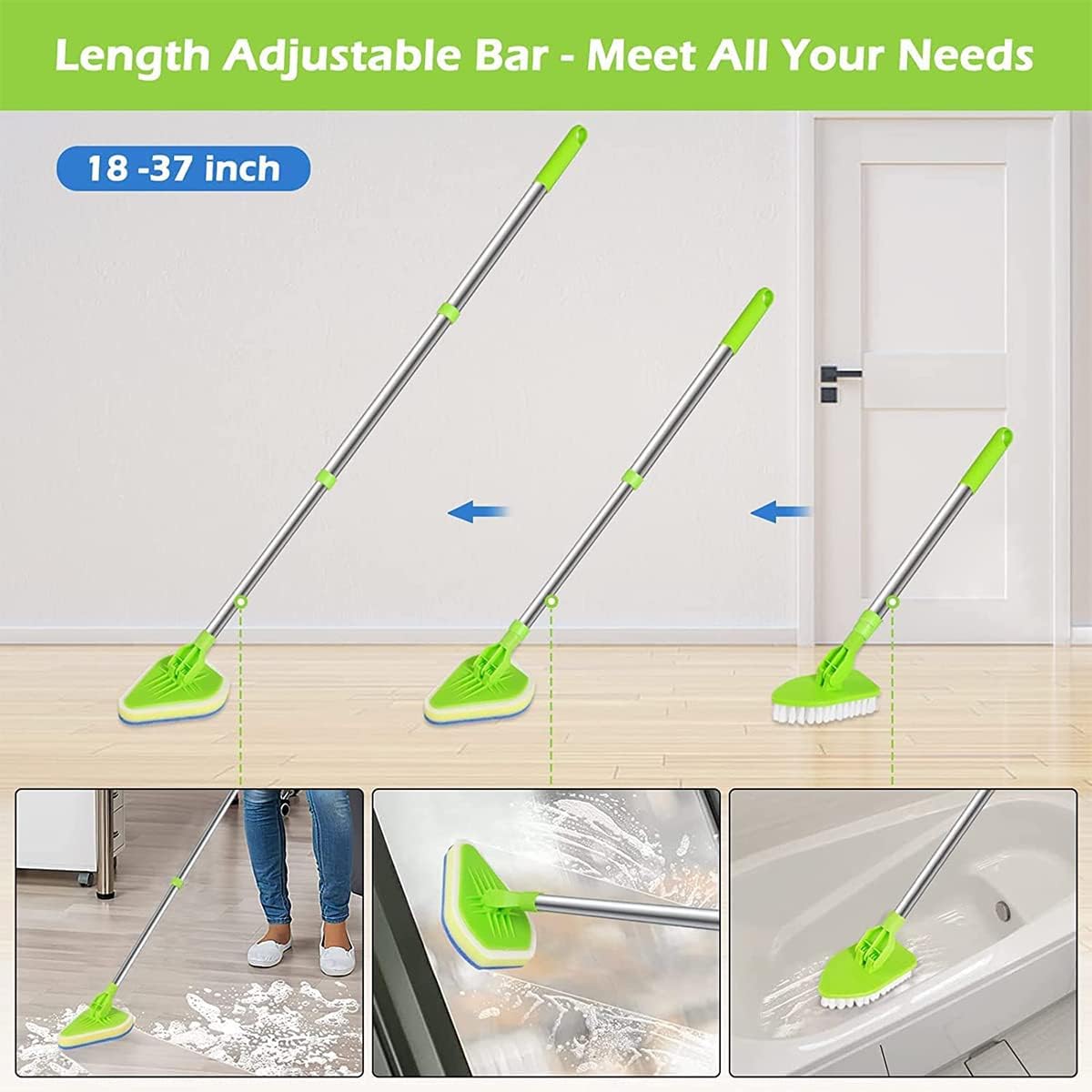Adjustable 3 in 1 Toilet Scrub Brush with Long Handle