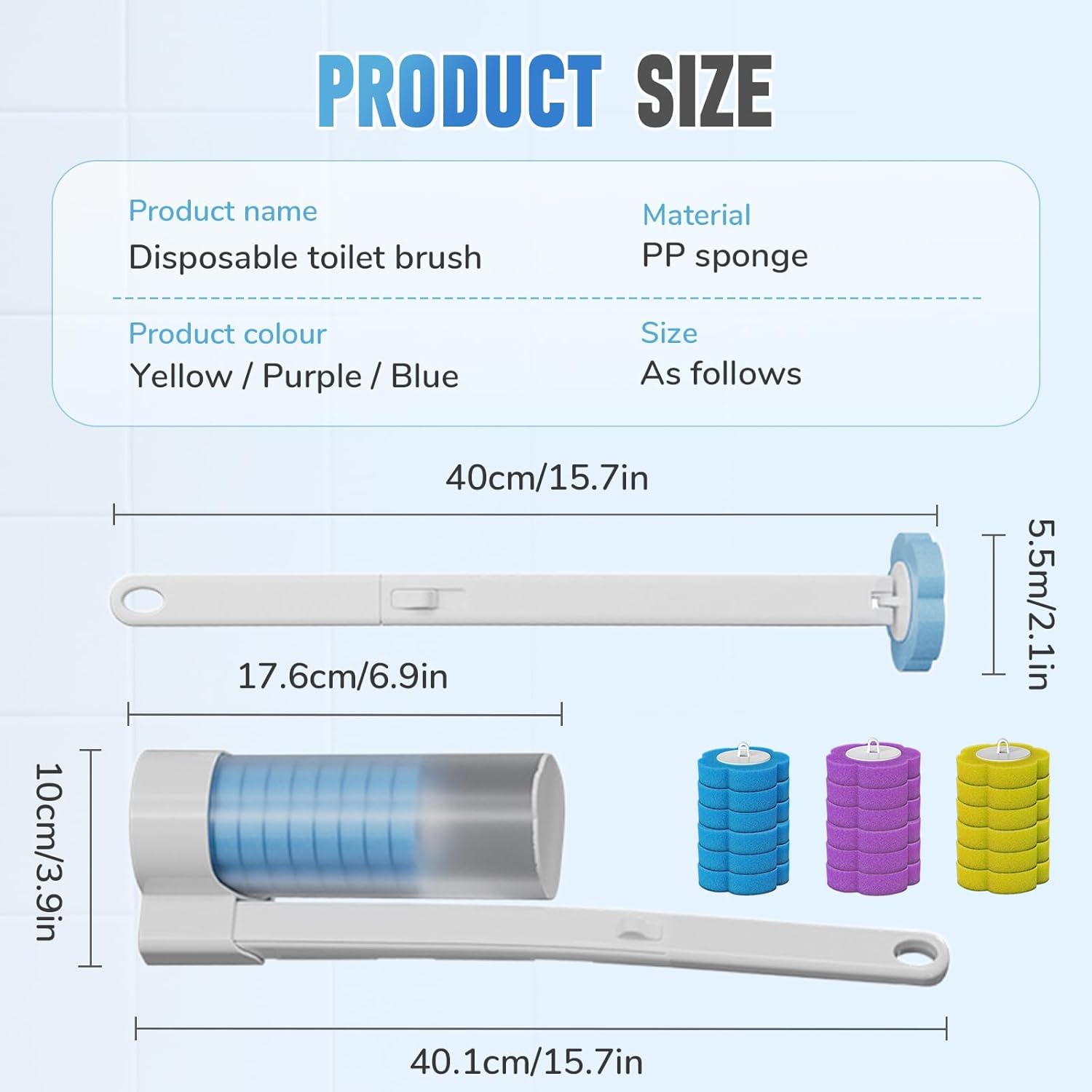 2025 Disposable Toilet Brush Set with 6 Heads and Non-Skid Handle