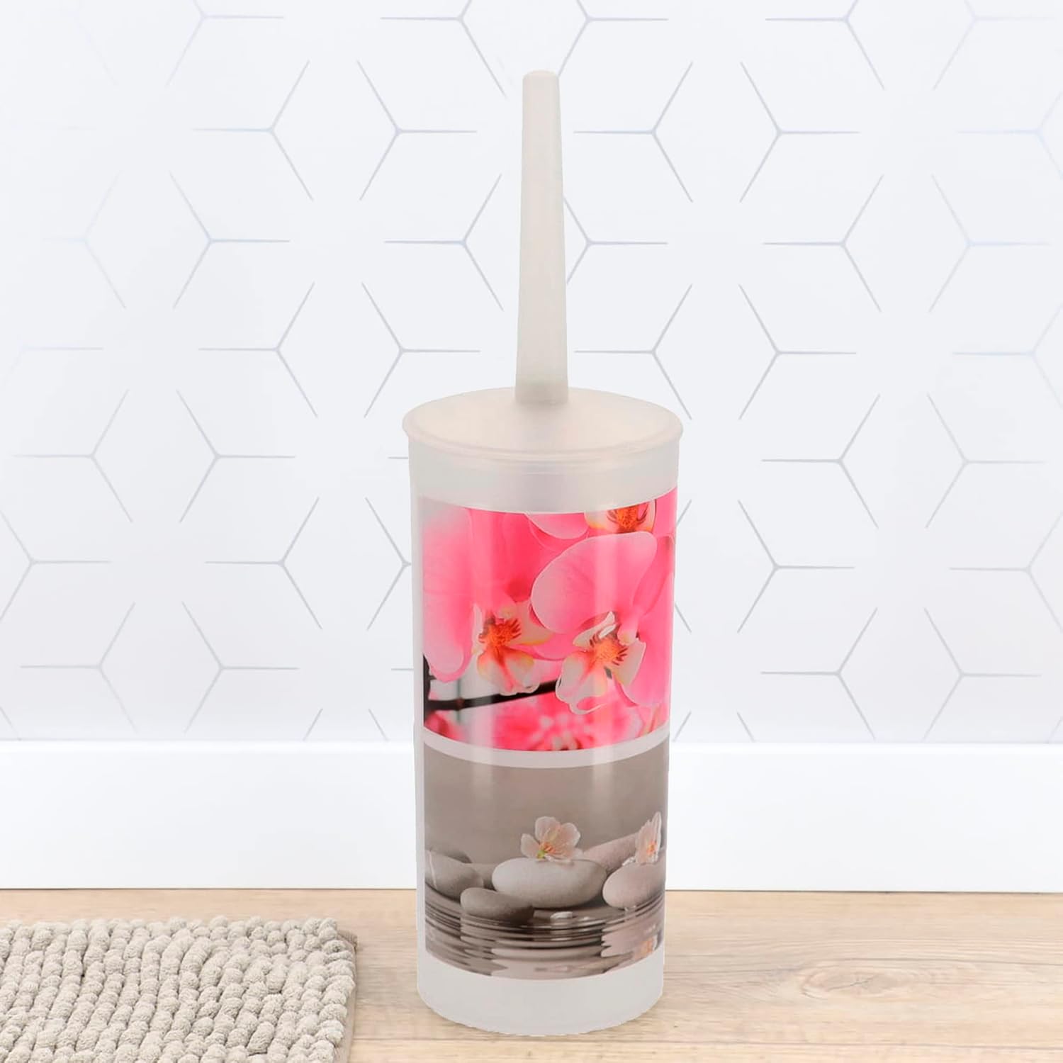 Orchid Print Toilet Brush with Holder Set