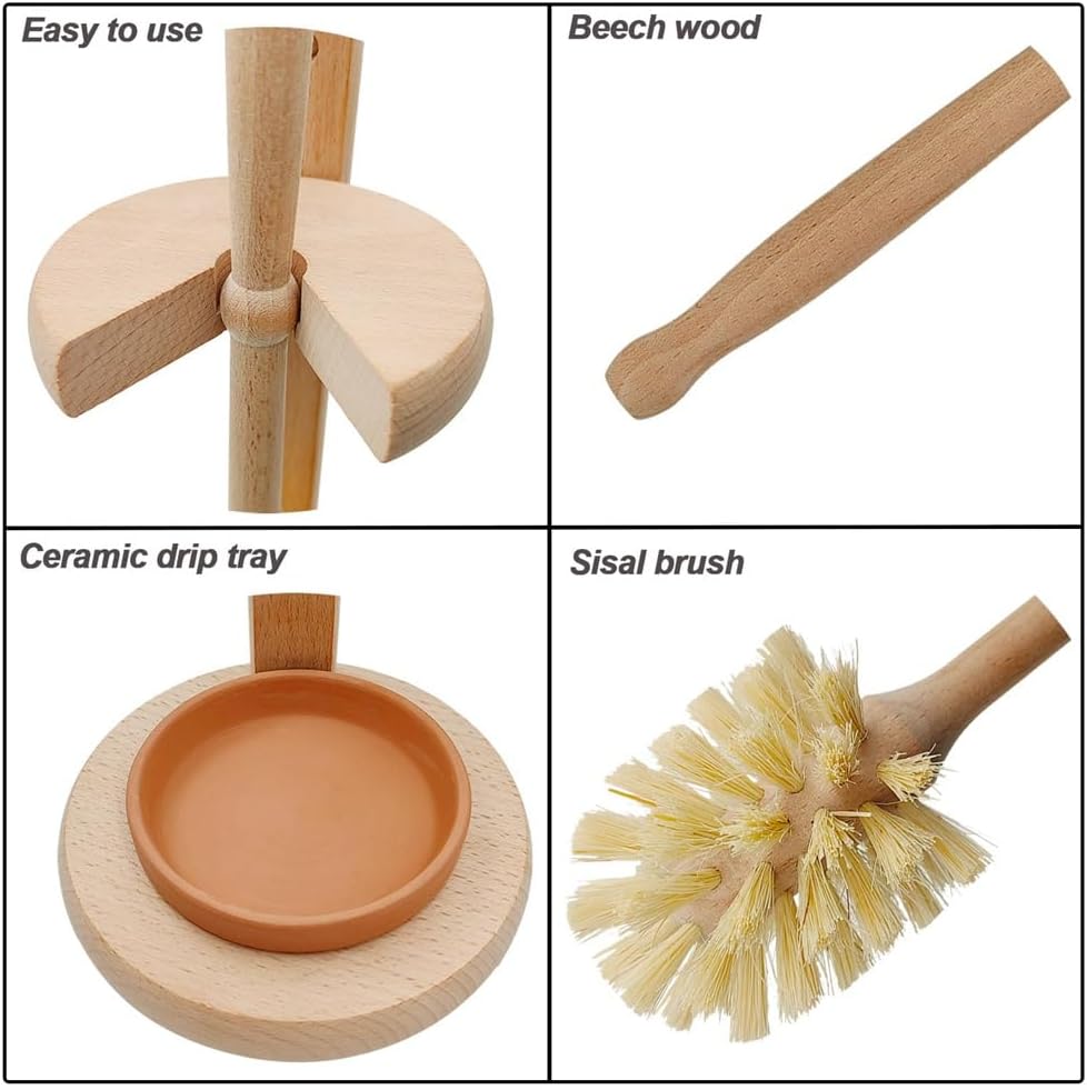 Wood Toilet Brush Set with Stand for Rustic Bathroom Style