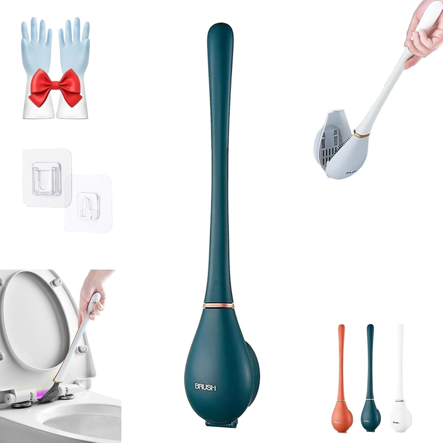 Modern Flexible Silicone Toilet Brush with Holder Set 1