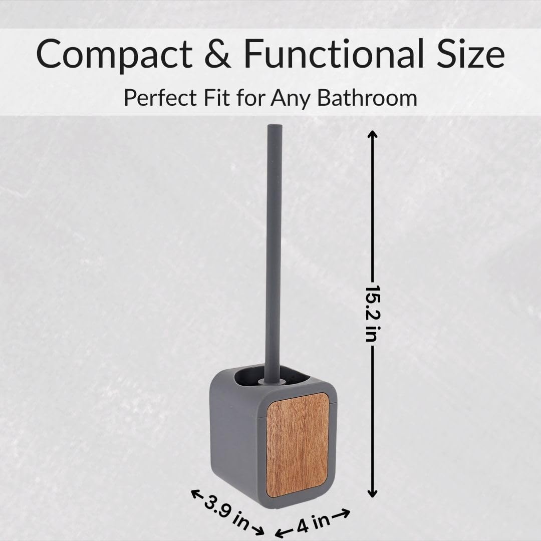 EVIDECO Toilet Brush with Holder Gray Rubber and Acacia