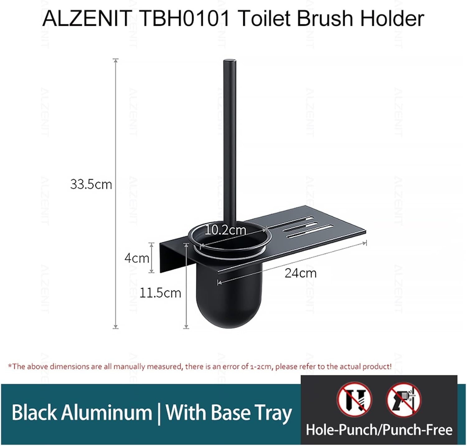 INPETS Toilet Brush Holder Matte Black Aluminum