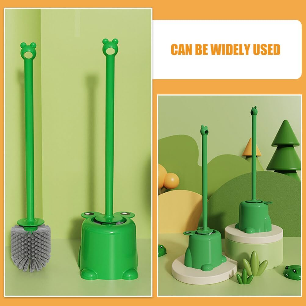 Frog Toilet Bowl Brush and Holder Set Green