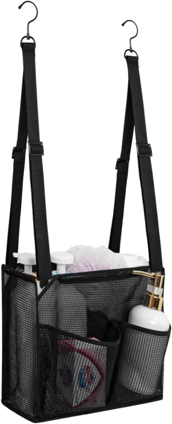ALYER Mesh Shower Caddy with Adjustable Straps and 4 Pockets Black