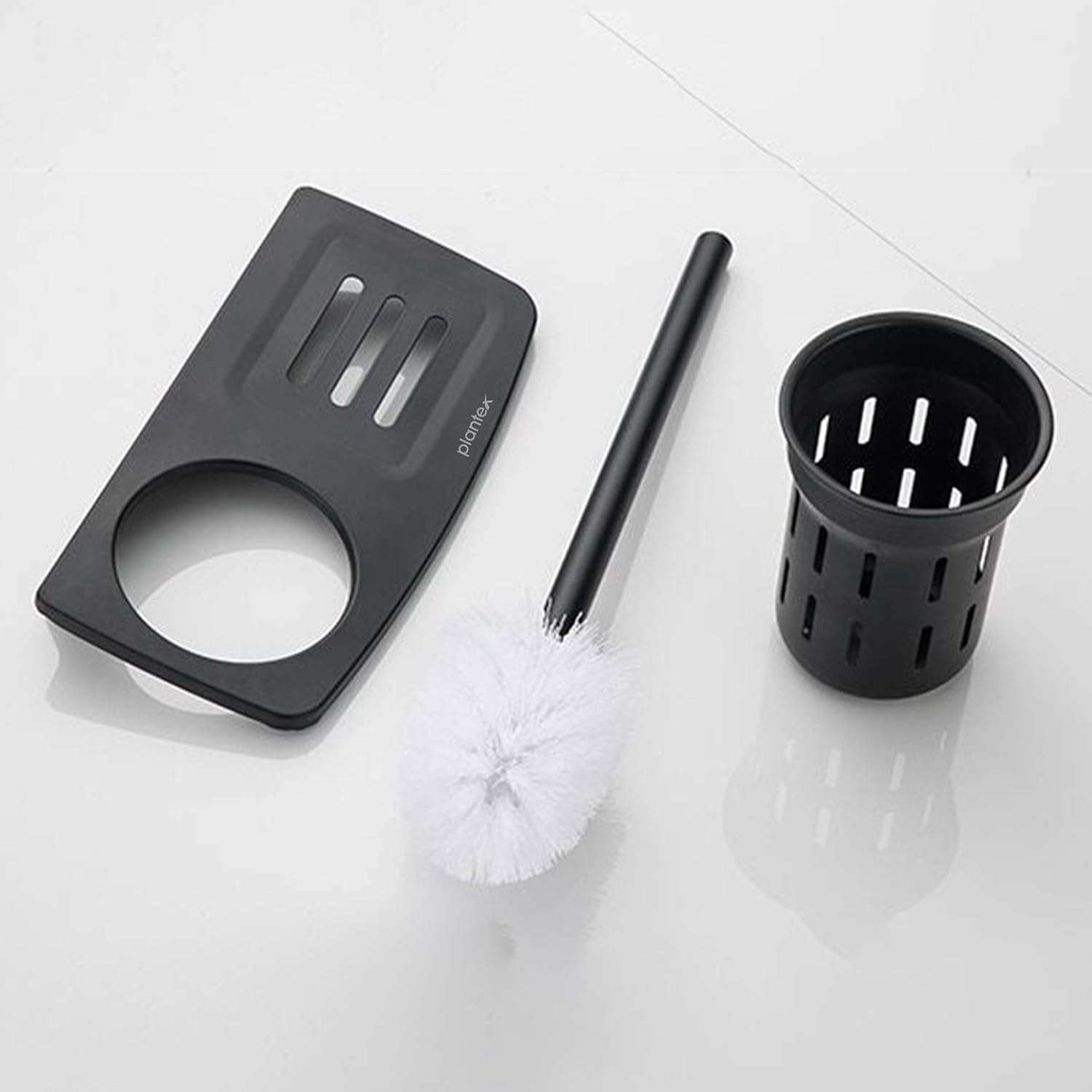 Plantex 2in1 Toilet Brush Holder with Shelf - Black Wall Mount 1