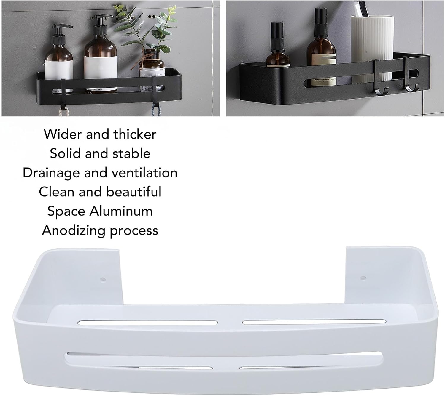 Pssopp Bathroom Wall Mounted Shelf Space Aluminum Shower Rack White