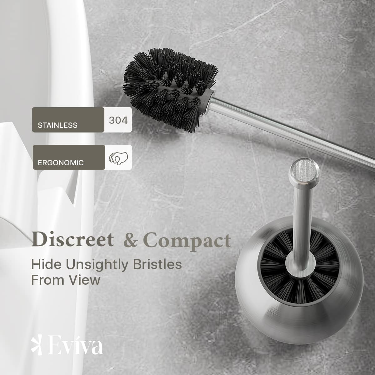 Eviva Toilet Brush and Holder Stainless Steel 1