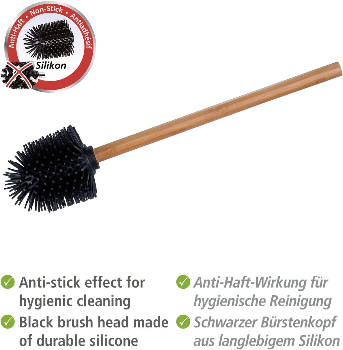 WENKO Replacement Toilet Brush with Bamboo Handle and Black Silicone Head