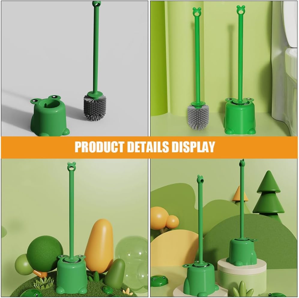 Frog Toilet Bowl Brush and Holder Set Green